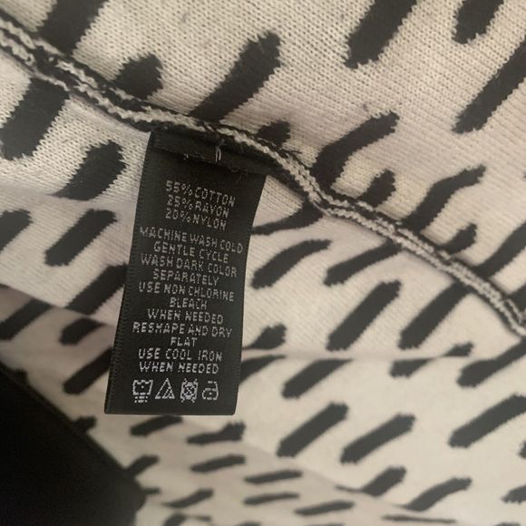 August Silk Black & White Geometric Print Double Knit Open Front Cardigan Size L - Picture 5 of 9